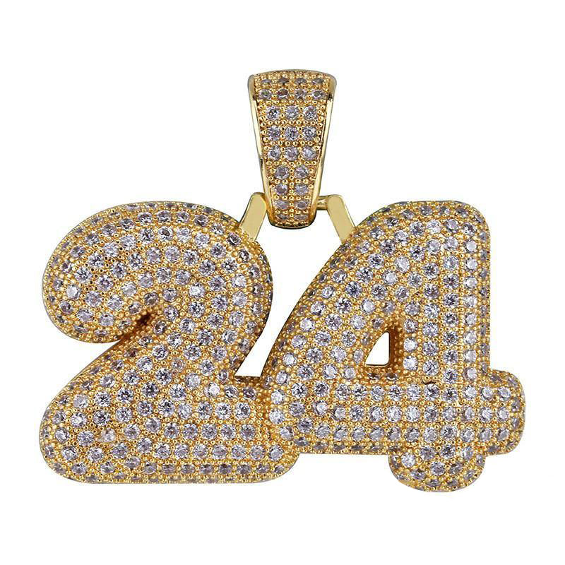NEW ARRIVAL! 18K Yellow Gold-Plated AAA CZ 24 Digital Pendant