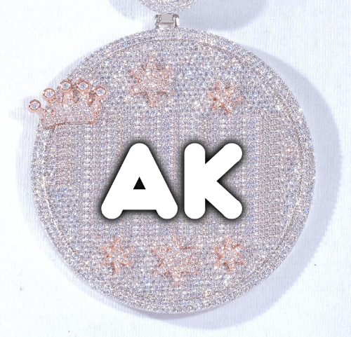 CUSTOM LETTER NECKLACE 3D BIG CROWN DISC