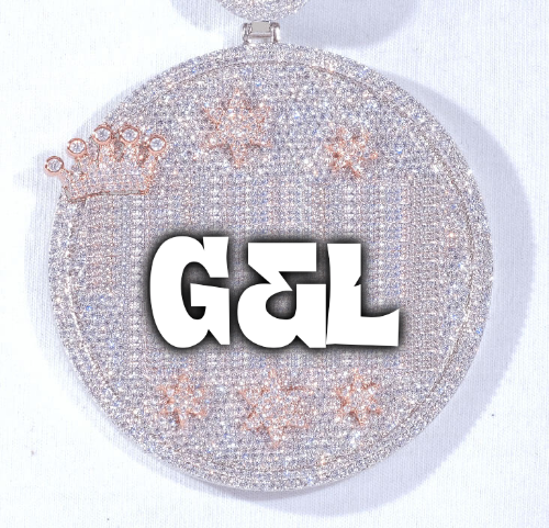 CUSTOM LETTER NECKLACE 3D BIG CROWN DISC