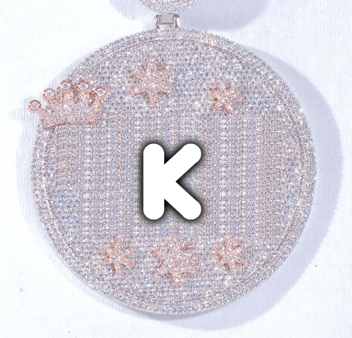 CUSTOM LETTER NECKLACE 3D BIG CROWN DISC