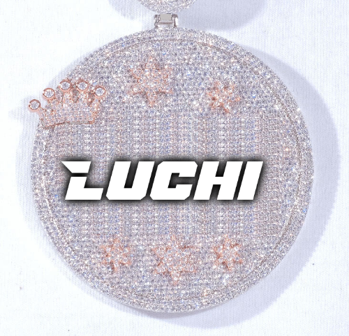 CUSTOM LETTER NECKLACE 3D BIG CROWN DISC