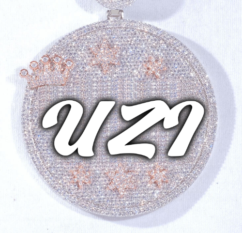 CUSTOM LETTER NECKLACE 3D BIG CROWN DISC