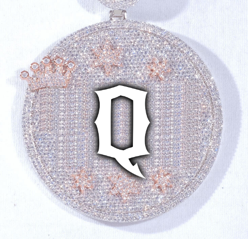 CUSTOM LETTER NECKLACE 3D BIG CROWN DISC