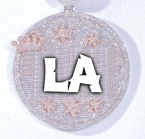 CUSTOM LETTER NECKLACE 3D BIG CROWN DISC