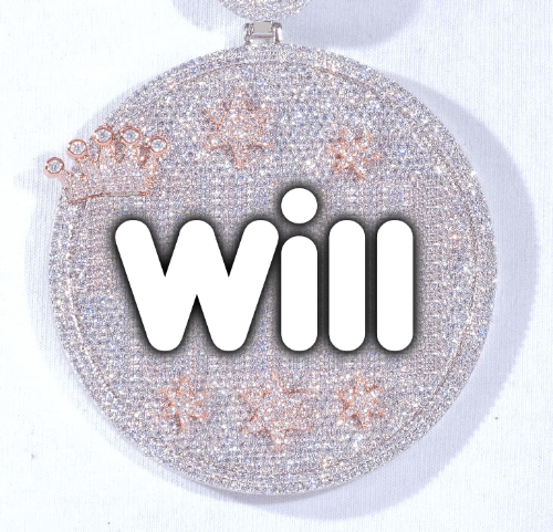 CUSTOM LETTER NECKLACE 3D BIG CROWN DISC