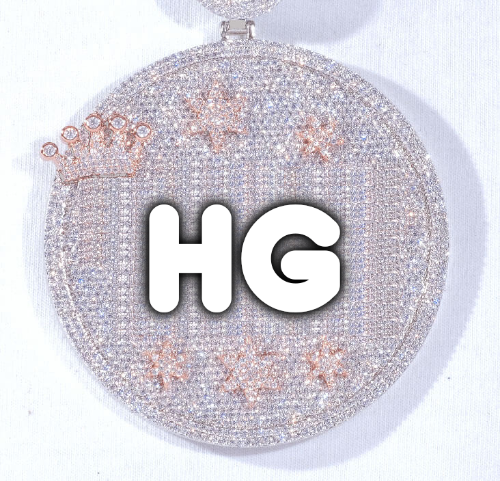 CUSTOM LETTER NECKLACE 3D BIG CROWN DISC