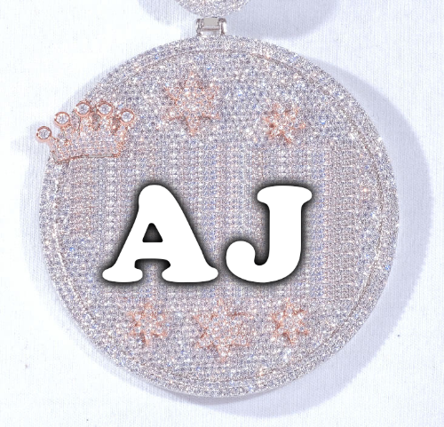 CUSTOM LETTER NECKLACE 3D BIG CROWN DISC