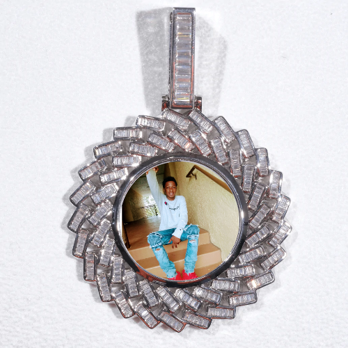 Large 3D Baguette Custom Picture Pendant