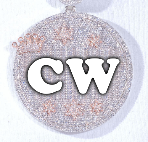 CUSTOM LETTER NECKLACE 3D BIG CROWN DISC
