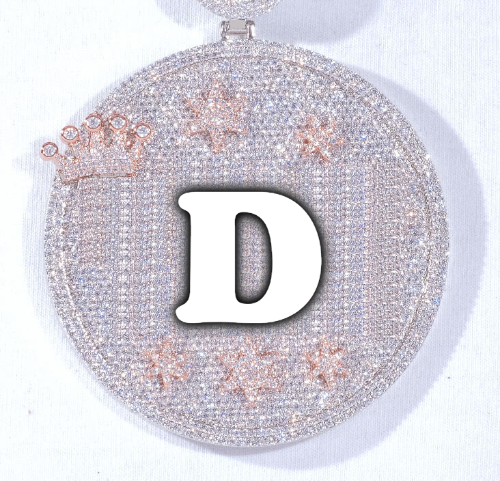 CUSTOM LETTER NECKLACE 3D BIG CROWN DISC