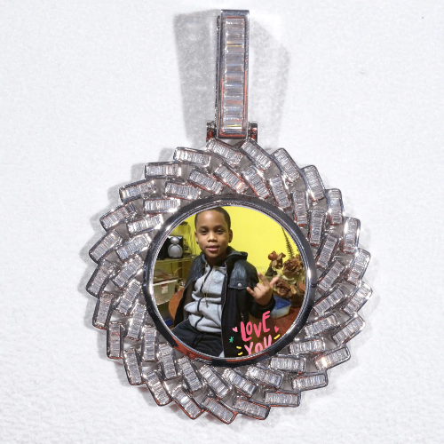 Large 3D Baguette Custom Picture Pendant