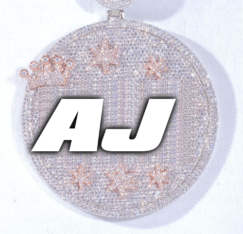 CUSTOM LETTER NECKLACE 3D BIG CROWN DISC