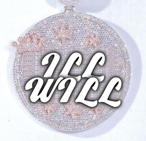 CUSTOM LETTER NECKLACE 3D BIG CROWN DISC