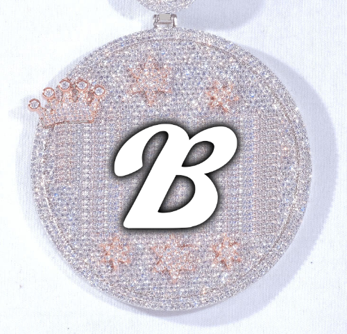 CUSTOM LETTER NECKLACE 3D BIG CROWN DISC