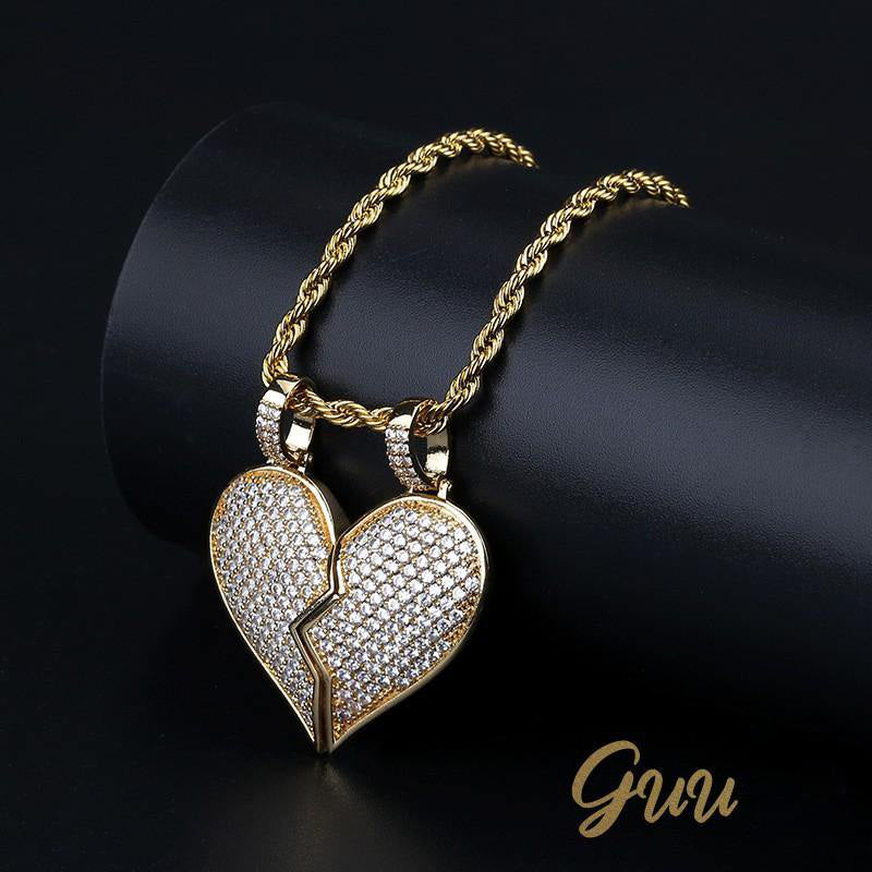 18K Gold-Plated Micro-inlay  AAA CZ  Broken Of Heart Pendant - The GUU Shop