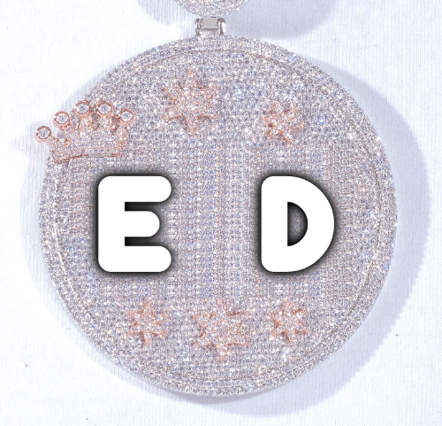 CUSTOM LETTER NECKLACE 3D BIG CROWN DISC