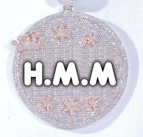 CUSTOM LETTER NECKLACE 3D BIG CROWN DISC