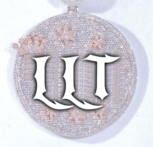 CUSTOM LETTER NECKLACE 3D BIG CROWN DISC
