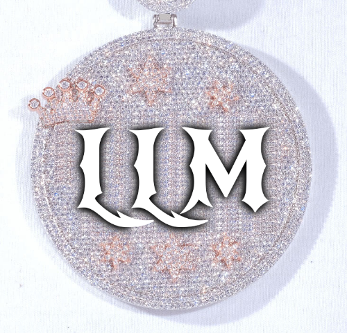CUSTOM LETTER NECKLACE 3D BIG CROWN DISC