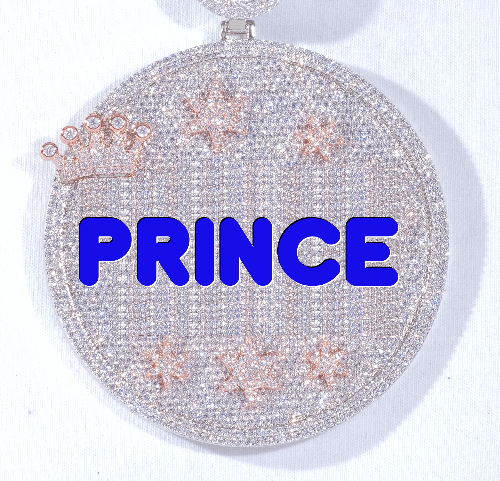 CUSTOM LETTER NECKLACE 3D BIG CROWN DISC