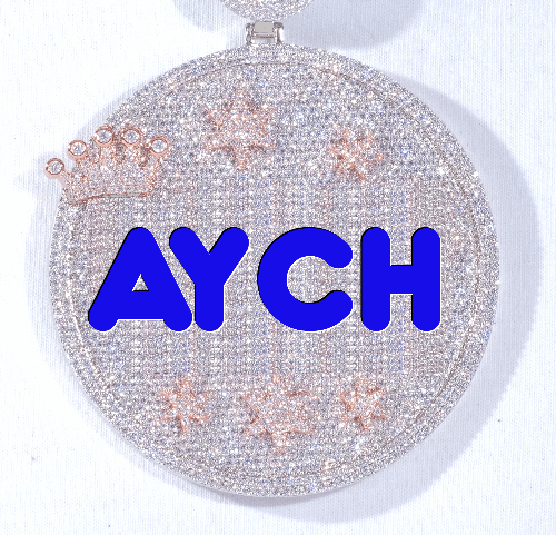 CUSTOM LETTER NECKLACE 3D BIG CROWN DISC