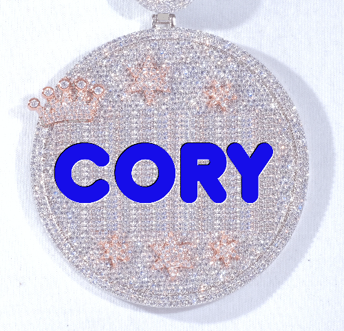 CUSTOM LETTER NECKLACE 3D BIG CROWN DISC