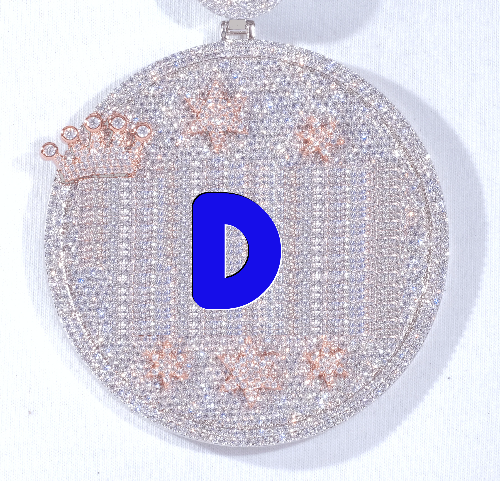 CUSTOM LETTER NECKLACE 3D BIG CROWN DISC