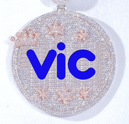 CUSTOM LETTER NECKLACE 3D BIG CROWN DISC