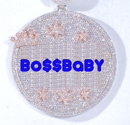 CUSTOM LETTER NECKLACE 3D BIG CROWN DISC