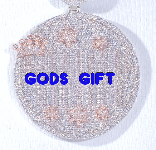 CUSTOM LETTER NECKLACE 3D BIG CROWN DISC