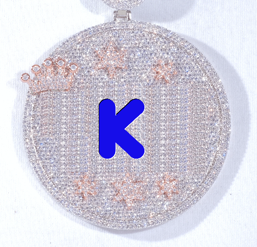 CUSTOM LETTER NECKLACE 3D BIG CROWN DISC