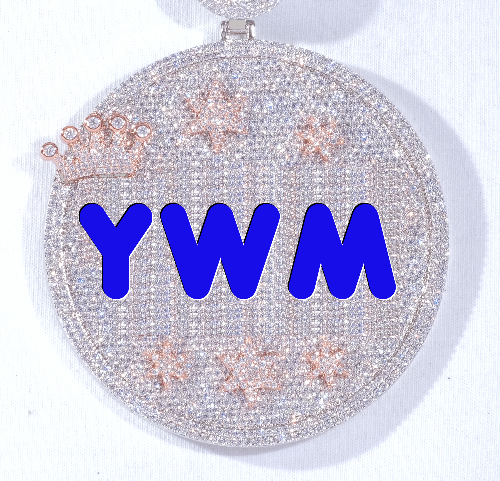 CUSTOM LETTER NECKLACE 3D BIG CROWN DISC