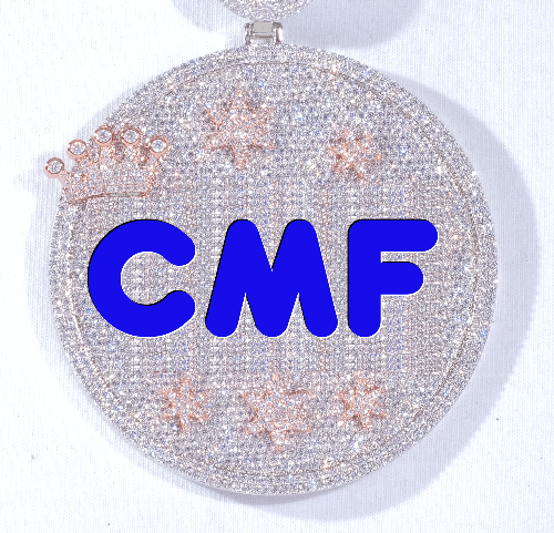 CUSTOM LETTER NECKLACE 3D BIG CROWN DISC
