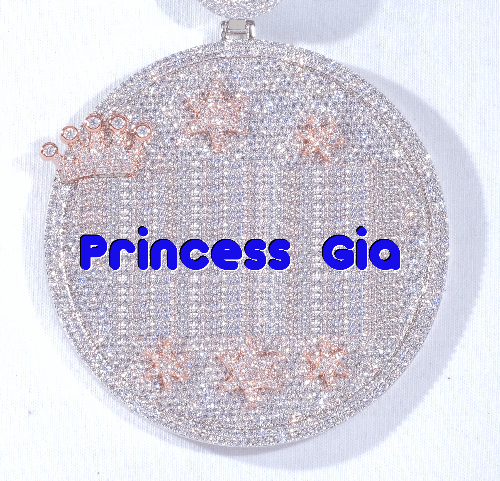 CUSTOM LETTER NECKLACE 3D BIG CROWN DISC