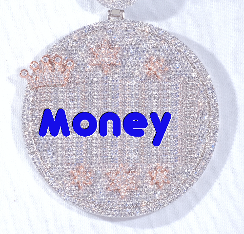 CUSTOM LETTER NECKLACE 3D BIG CROWN DISC