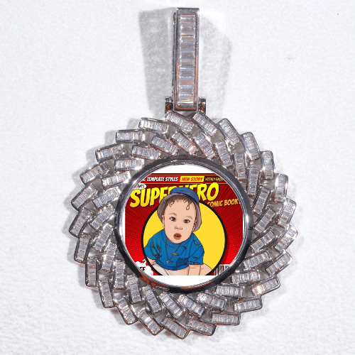 Large 3D Baguette Custom Picture Pendant