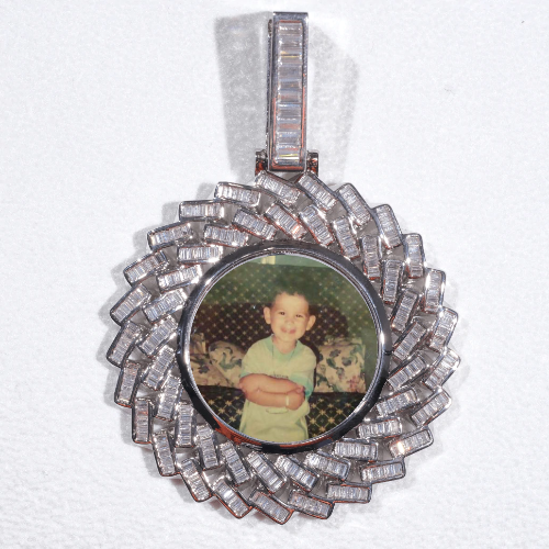 Large 3D Baguette Custom Picture Pendant