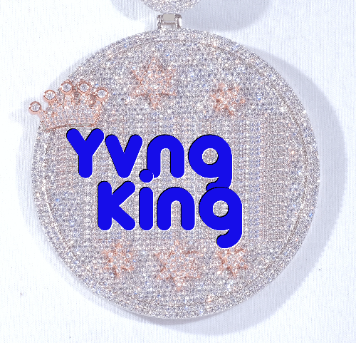 CUSTOM LETTER NECKLACE 3D BIG CROWN DISC