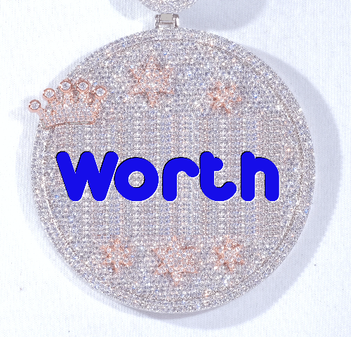 CUSTOM LETTER NECKLACE 3D BIG CROWN DISC