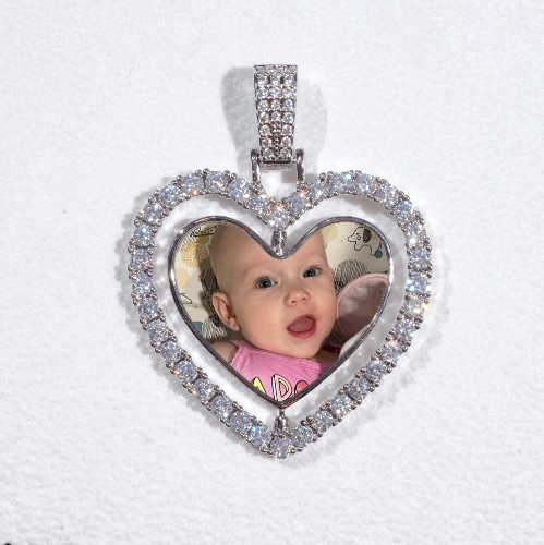 3D Spinning 2-Faced Heart Custom Picture Pendant