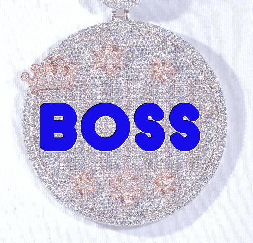 CUSTOM LETTER NECKLACE 3D BIG CROWN DISC