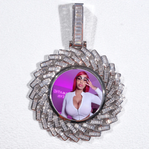 Large 3D Baguette Custom Picture Pendant