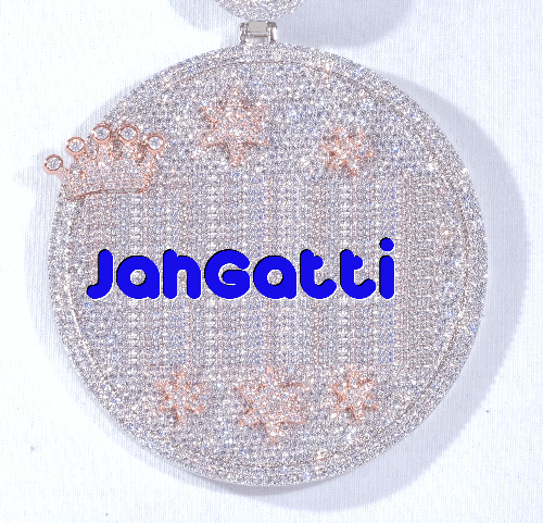 CUSTOM LETTER NECKLACE 3D BIG CROWN DISC