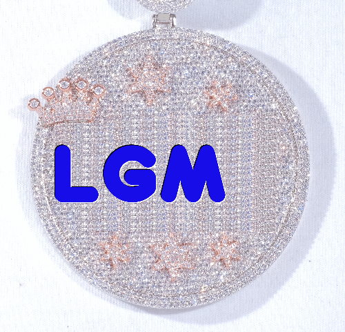 CUSTOM LETTER NECKLACE 3D BIG CROWN DISC