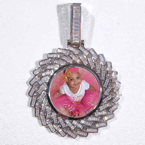 Large 3D Baguette Custom Picture Pendant