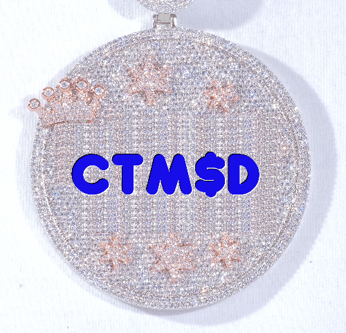 CUSTOM LETTER NECKLACE 3D BIG CROWN DISC