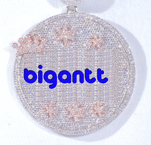 CUSTOM LETTER NECKLACE 3D BIG CROWN DISC