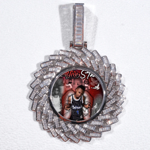 Large 3D Baguette Custom Picture Pendant