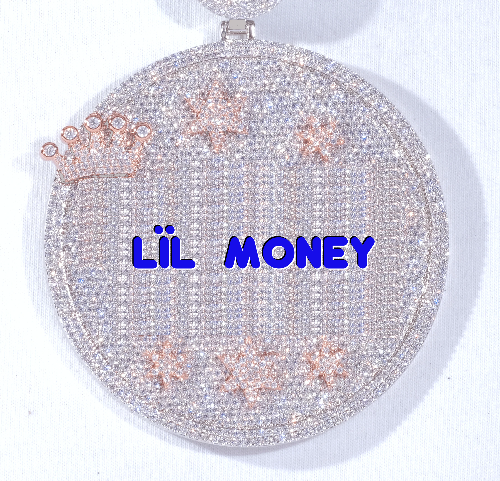 CUSTOM LETTER NECKLACE 3D BIG CROWN DISC