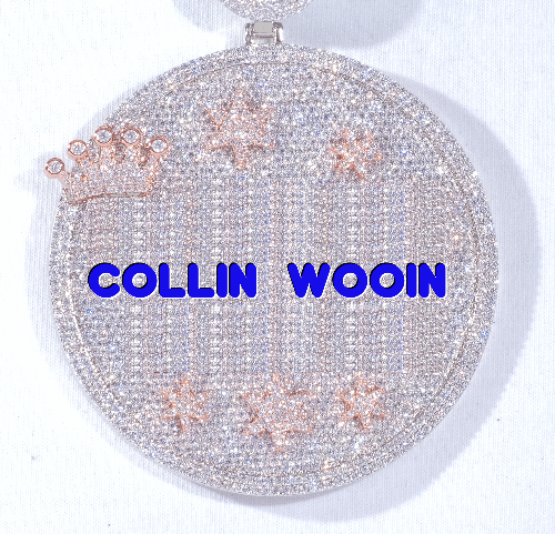 CUSTOM LETTER NECKLACE 3D BIG CROWN DISC